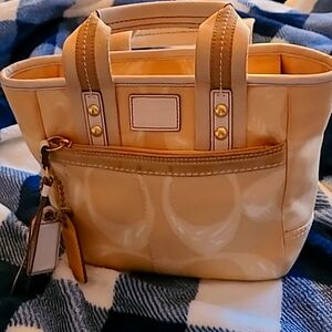 Vintage Coach 247 Hampton Monogram Canvas Yellow Tote Bag